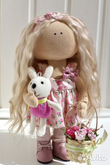 Кукла тильда в розовом платье, ручная работа