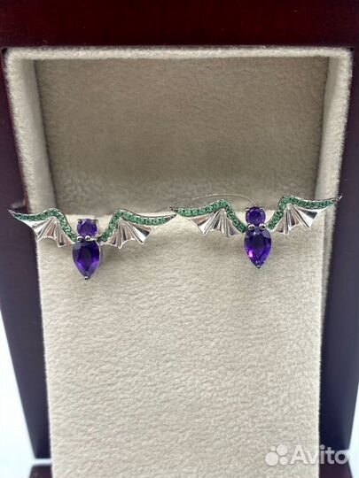 Серебряные серьги с натур Аметистами и фианитами