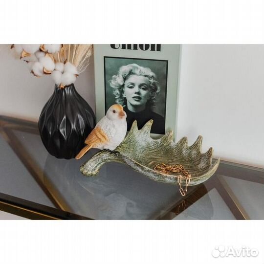 Подставка конфетница 'Лосиный рог с птичкой' акрил