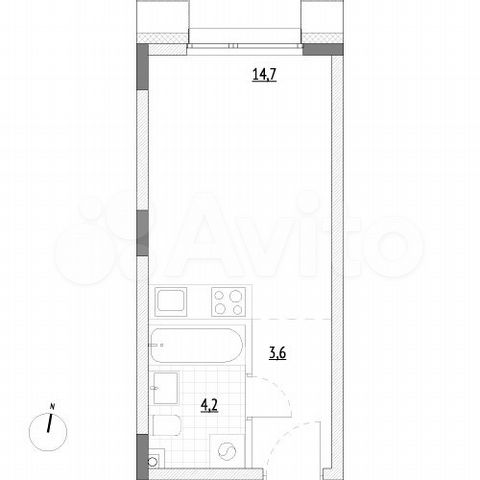 Апартаменты-студия, 22,5 м², 2/7 эт.