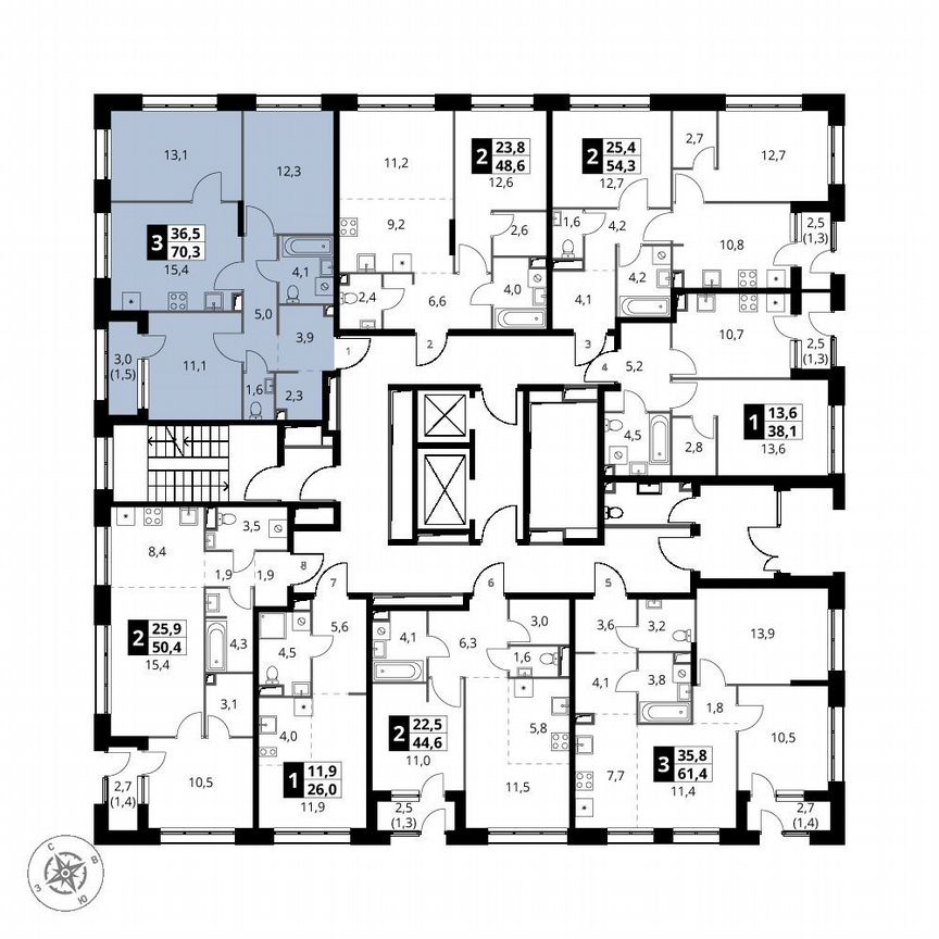 3-к. квартира, 70,3 м², 2/21 эт.