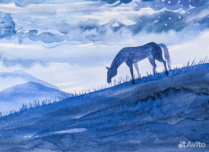 Картина акварель, пейзаж