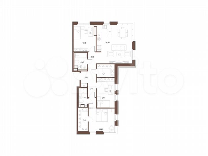 3-к. квартира, 98,7 м², 7/9 эт.