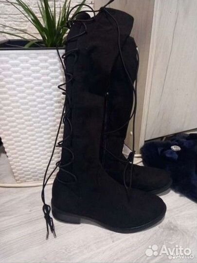 Сапоги ботфорты замшевые