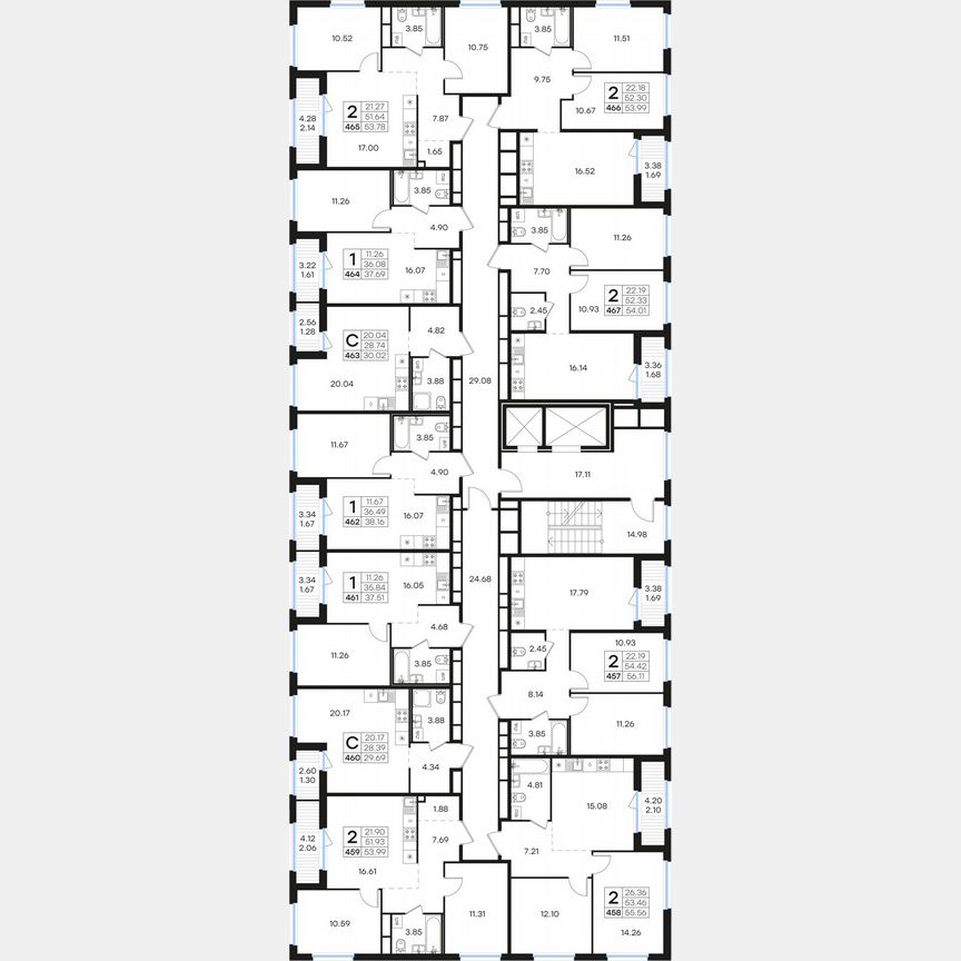 2-к. квартира, 53,8 м², 6/15 эт.