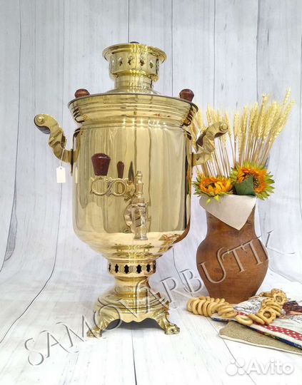 Самовар на дровах латунный (золото) Тула