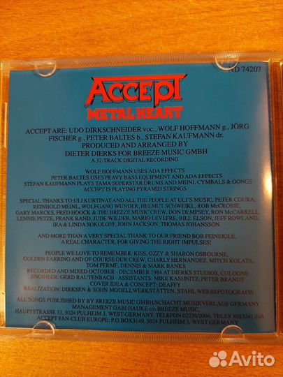 CD фирменный Accept, 1985 Metal Heart