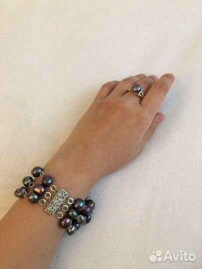 Комплиект ожерелье, серьги, браслет, 2 кольца
