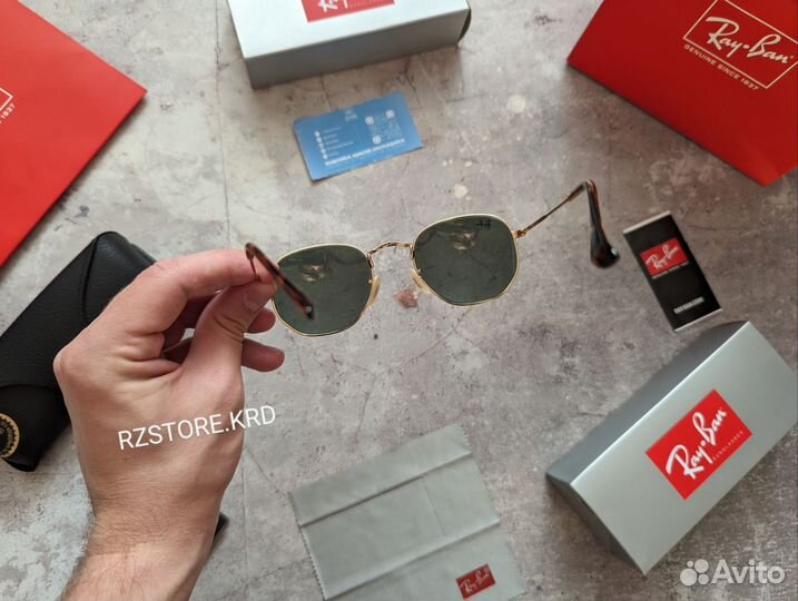 Очки Ray-Ban Hexagonal 3548 Зелёные в золоте