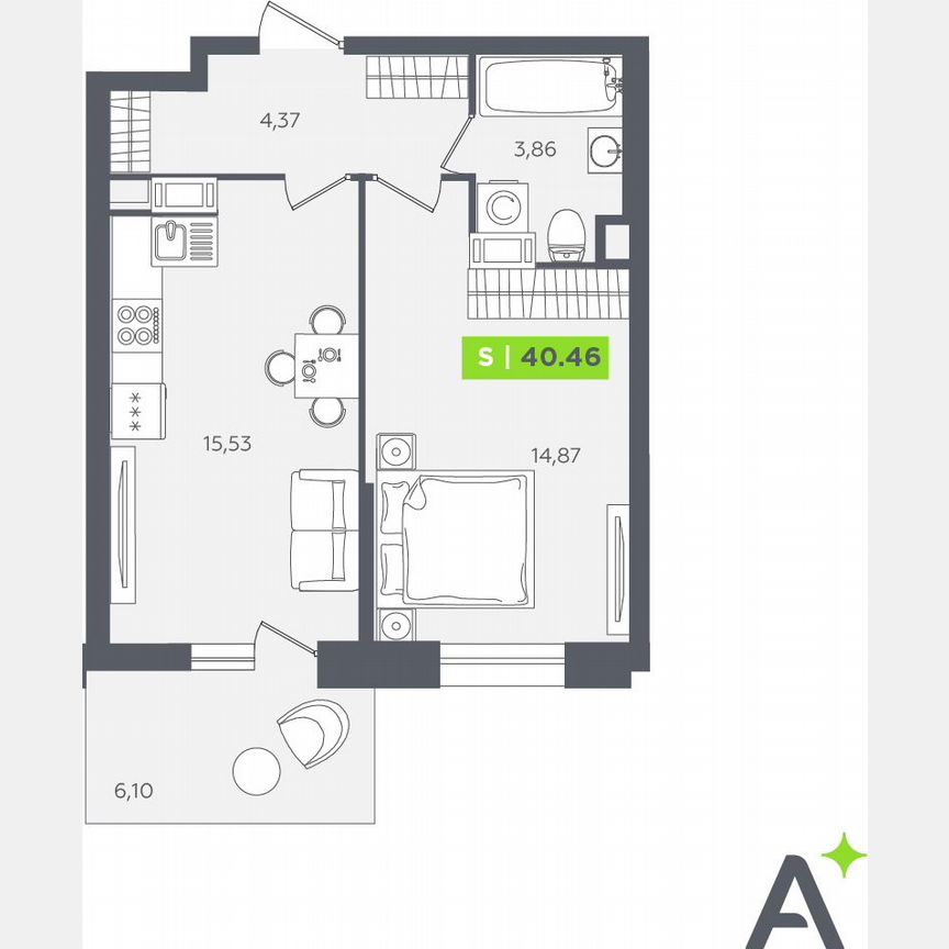 1-к. квартира, 40,5 м², 11/12 эт.
