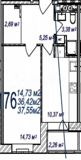 1-к. квартира, 37,6 м², 2/7 эт.