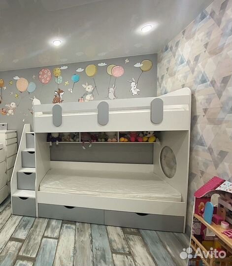 Кровать двухъярусная детская Юниор (серебро+белый)