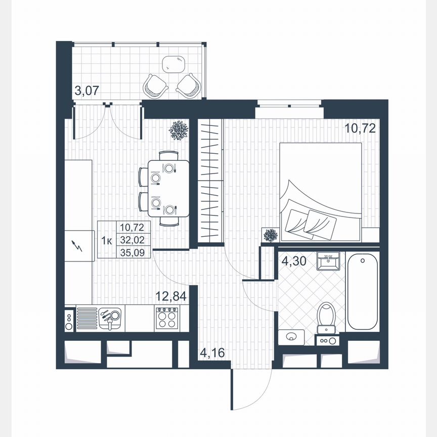 1-к. квартира, 33,6 м², 1/8 эт.