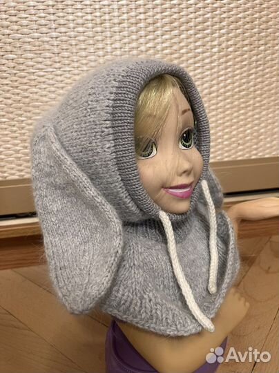 Шапка шлем с ушками, ручная работа