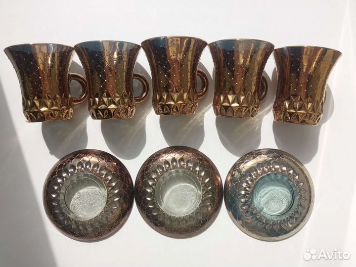 Кофейный сервиз стекло золотое напыление усз