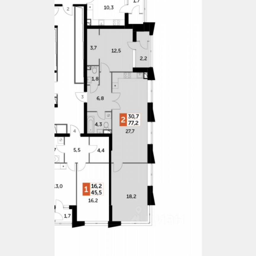 2-к. квартира, 77,2 м², 14/44 эт.