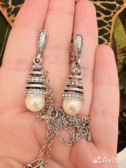 Комплект 925 серьги кулон винтаж