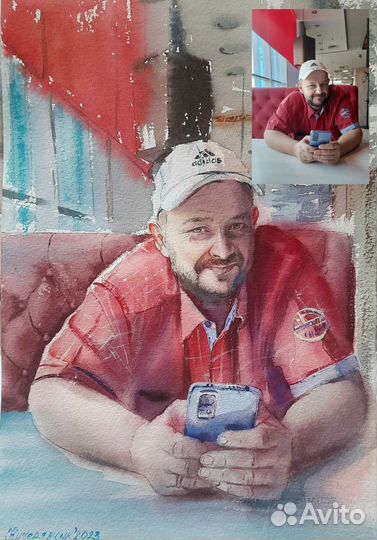 Портрет по фото на заказ акварелью от художника