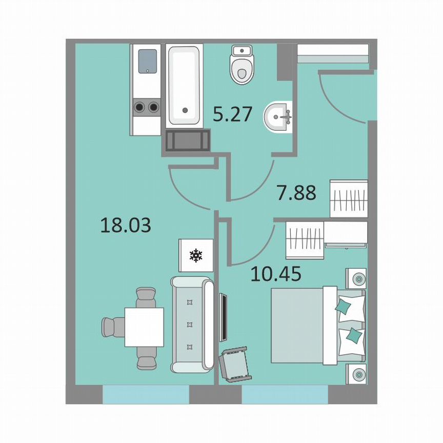 1-к. апартаменты, 41,1 м², 11/13 эт.
