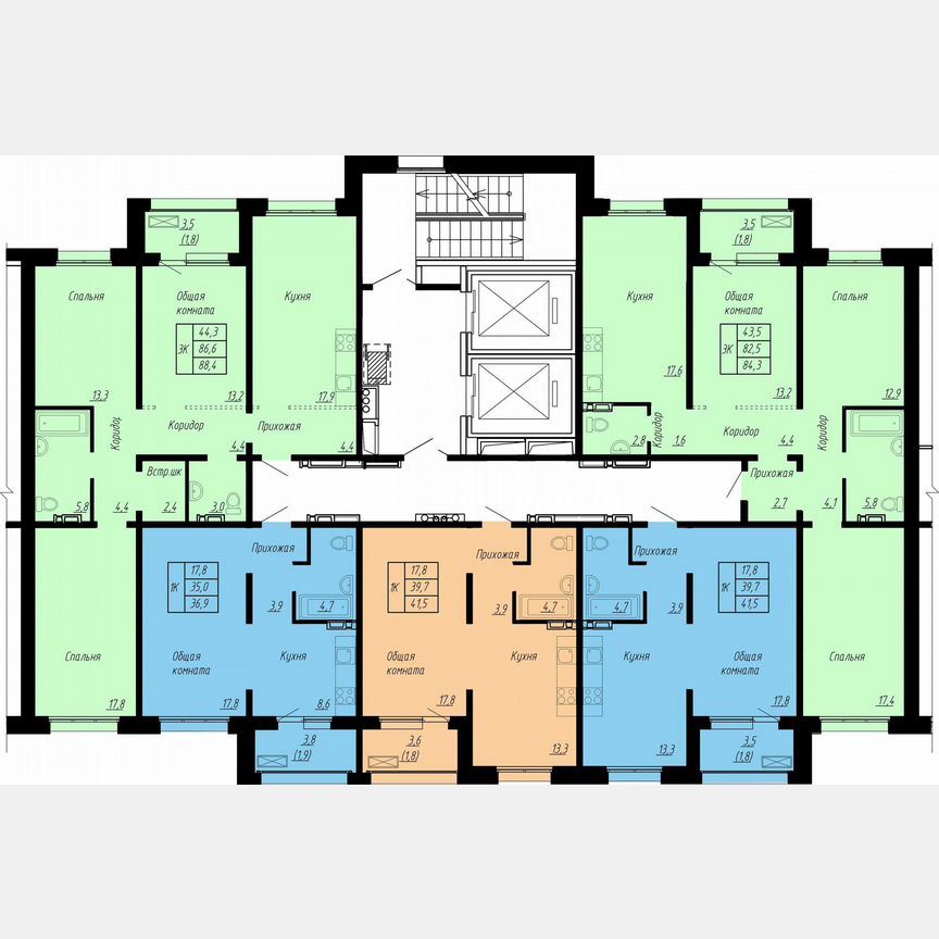 3-к. квартира, 84,3 м², 2/17 эт.
