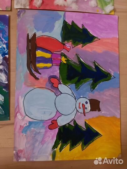 Детские рисунки, картины зима, новый год