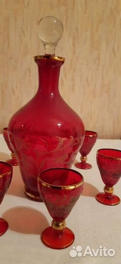 Рубиновое стекло 60е годы.Богемия.Графин и рюмки