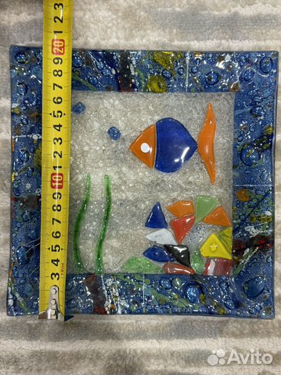 Тарелка подводный мир в технике фьюзинг