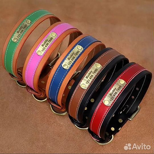 Ошейник с гравировкой из натуральной кожи