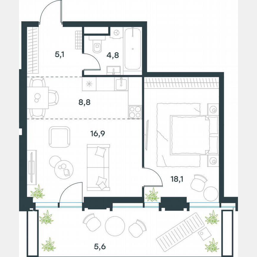 2-к. квартира, 59,3 м², 2/19 эт.