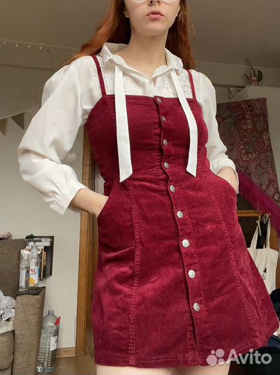 Вельветовый сарафан бордо