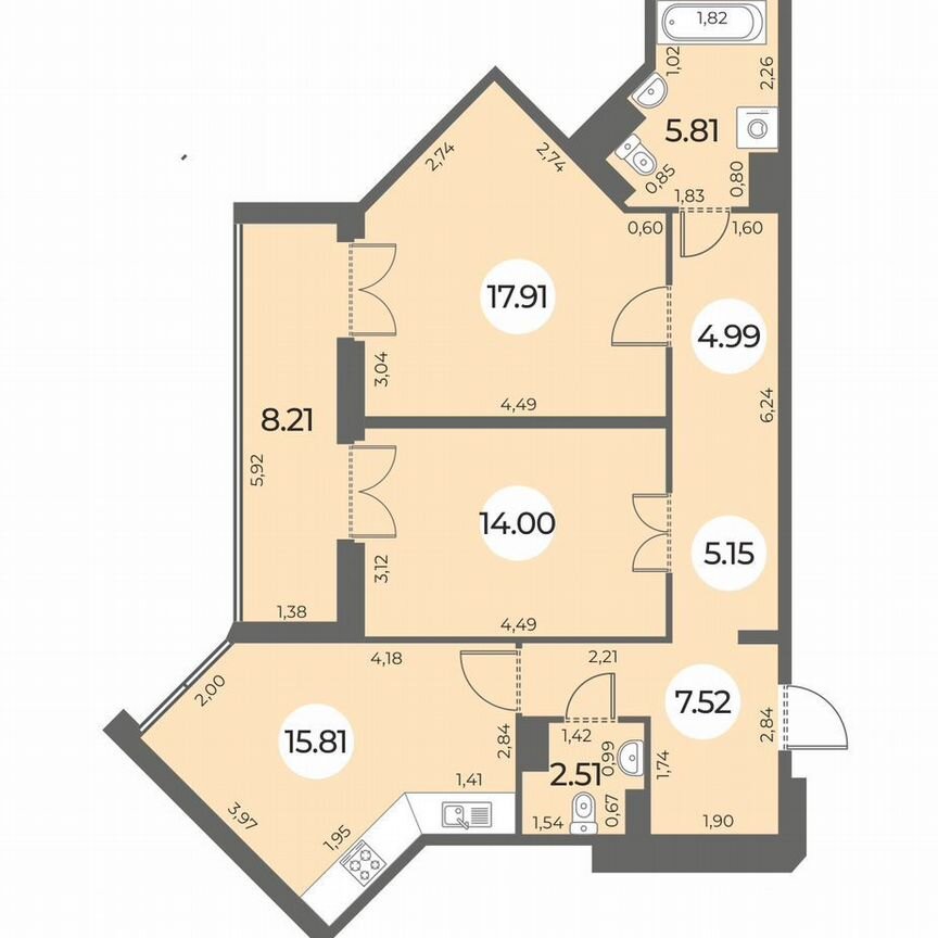 2-к. квартира, 77 м², 6/24 эт.