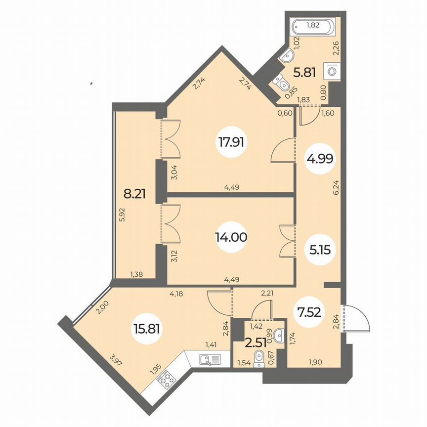 2-к. квартира, 77 м², 6/24 эт.