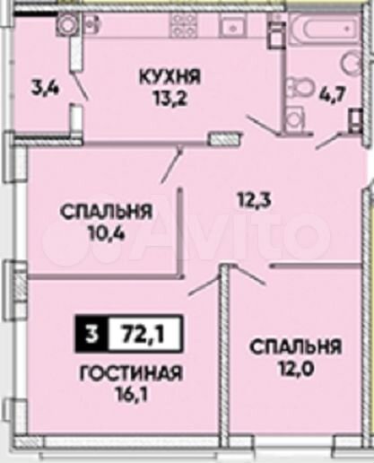 3-к. квартира, 71,7 м², 12/24 эт.