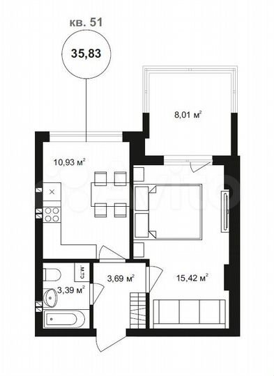 1-к. квартира, 41,4 м², 1/4 эт.