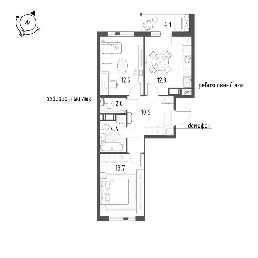 2-к. квартира, 58,6 м², 11/12 эт.