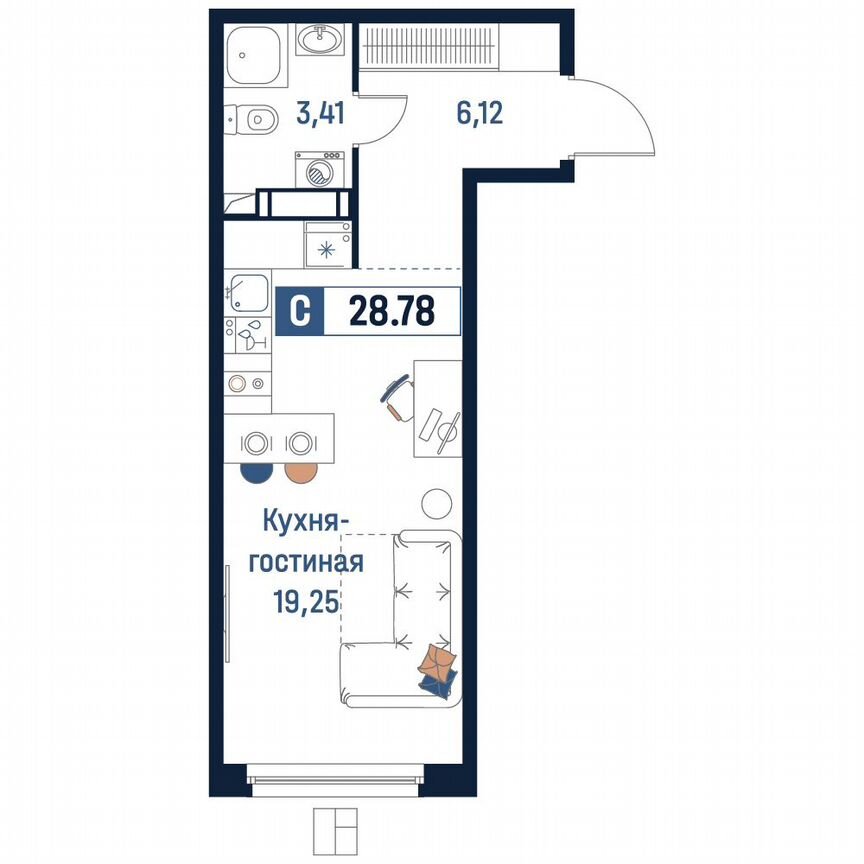 Квартира-студия, 28,8 м², 11/18 эт.