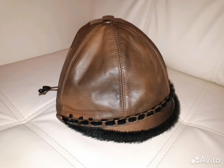 Шапка кожа + отделка норка