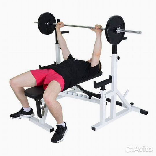 Стойка со страховкой + скамья жима комплект белый