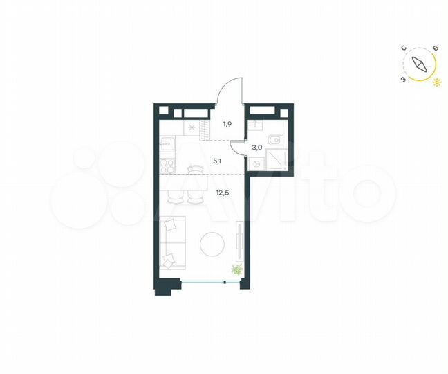 Квартира-студия, 22,5 м², 7/11 эт.