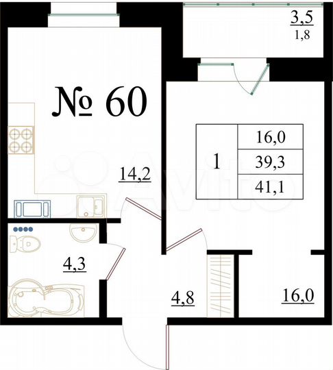 1-к. квартира, 41,1 м², 7/8 эт.