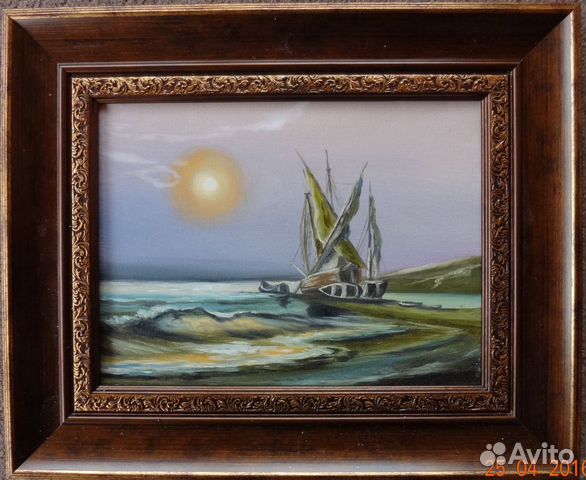 Рыбачий баркас. 18х24см, х.м