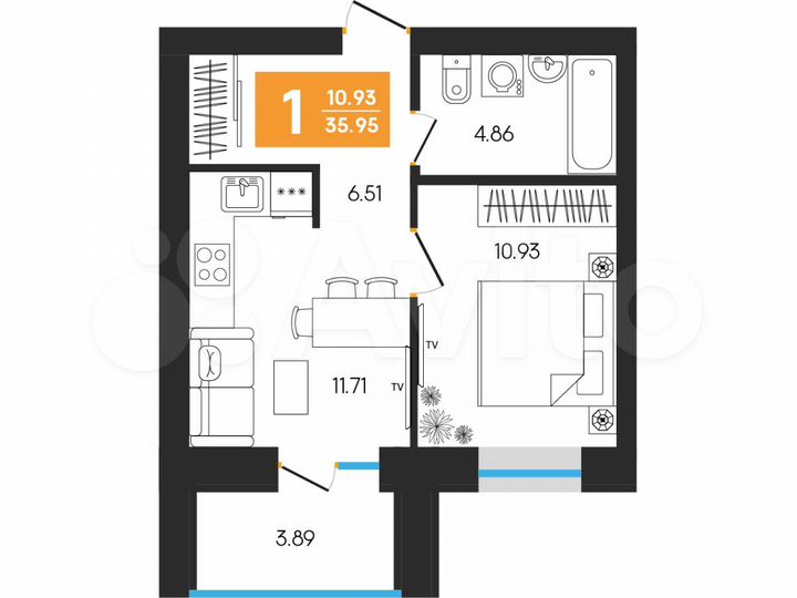 1-к. квартира, 36 м², 1/8 эт.