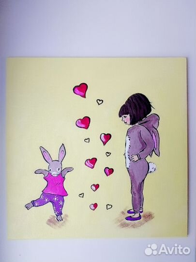 Картина зайчик на холсте 20*20 см