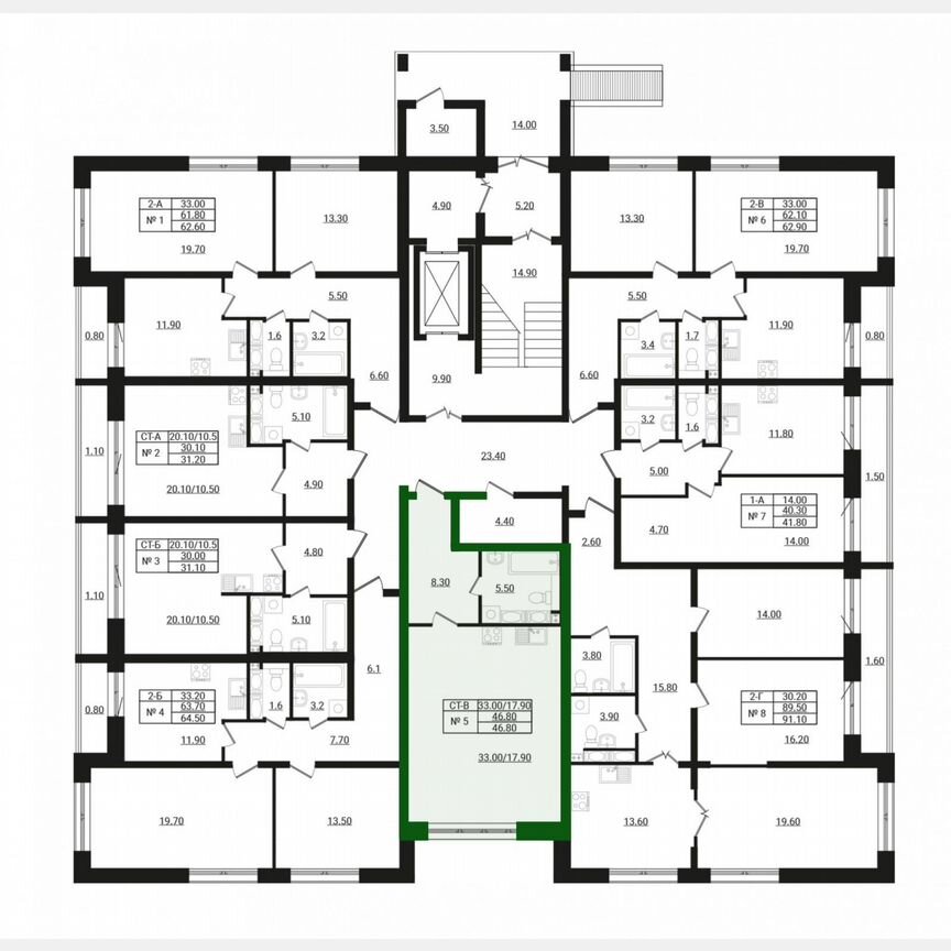 Квартира-студия, 46,8 м², 4/8 эт.