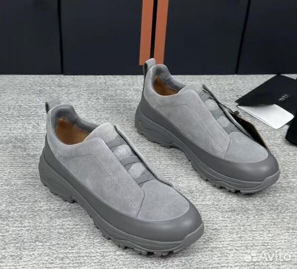 Кроссовки Ermenegildo Zegna замша кожа серые