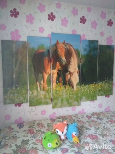 Картина модульная большая Лошадки на лугу