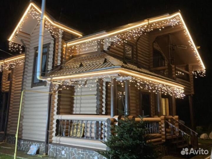 Монтаж на дома уличных гирлянд Бахрома - Profi