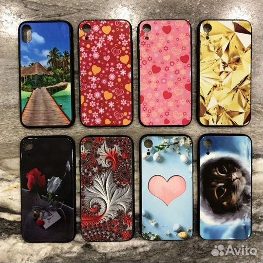 Чехол для iPhone XR с глянцевым принтом и стразами