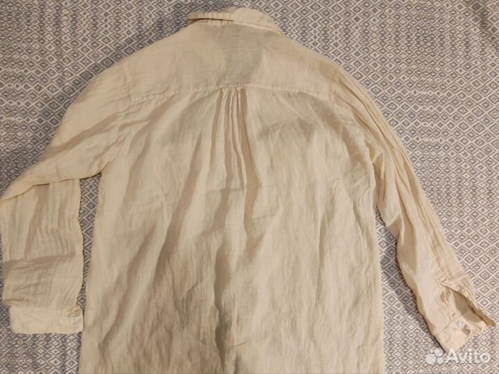 Бежевая льняная рубашка Zara. Размер M