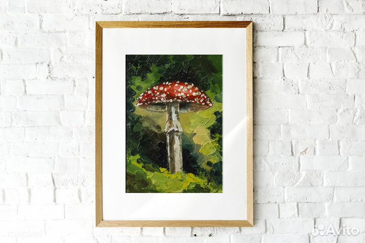 Картина маслом с Мухомором Лес Грибы Мухомор